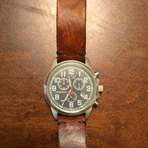 Citizen Silver Chronograph with Brown Leather Band